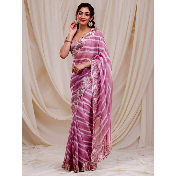 Odette Women Mauve Georgette Saree with Unstitched Blouse