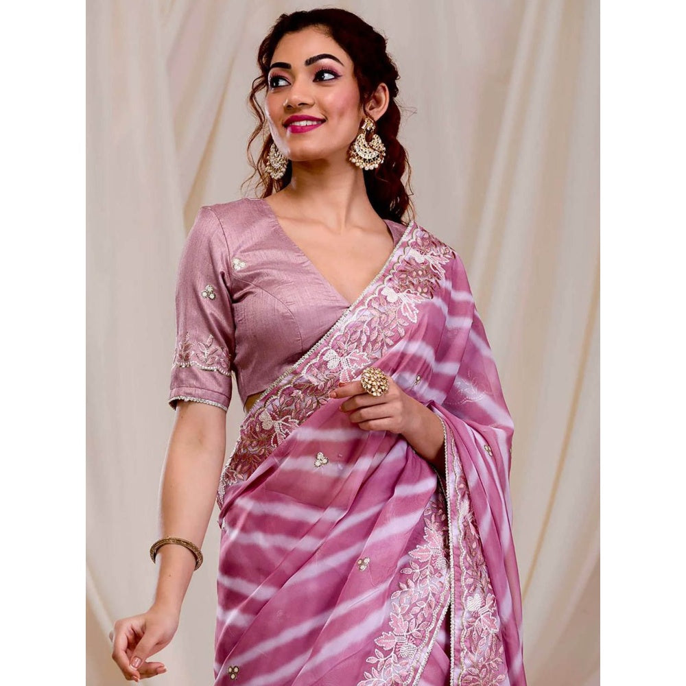 Odette Women Mauve Georgette Saree with Unstitched Blouse