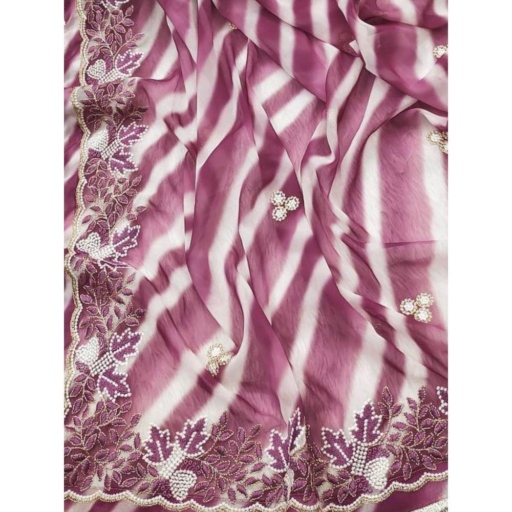 Odette Women Mauve Georgette Saree with Unstitched Blouse