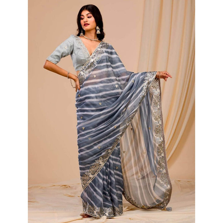 Odette Women Grey Georgette Saree with Unstitched Blouse