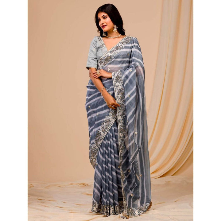 Odette Women Grey Georgette Saree with Unstitched Blouse