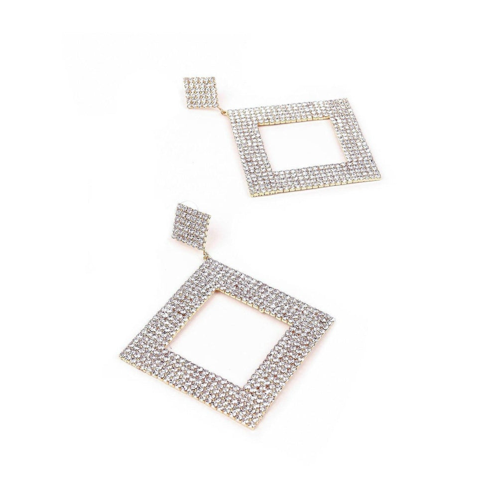 Odette Women Designer Diamond-Shaped Crystal-Studded Earrings