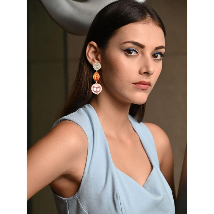 Odette Women Gold And Orange Metal Earrings