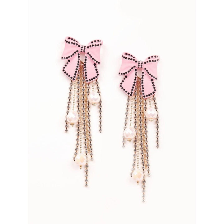 Odette Women Pink Bow-Metal Tassel Earrings