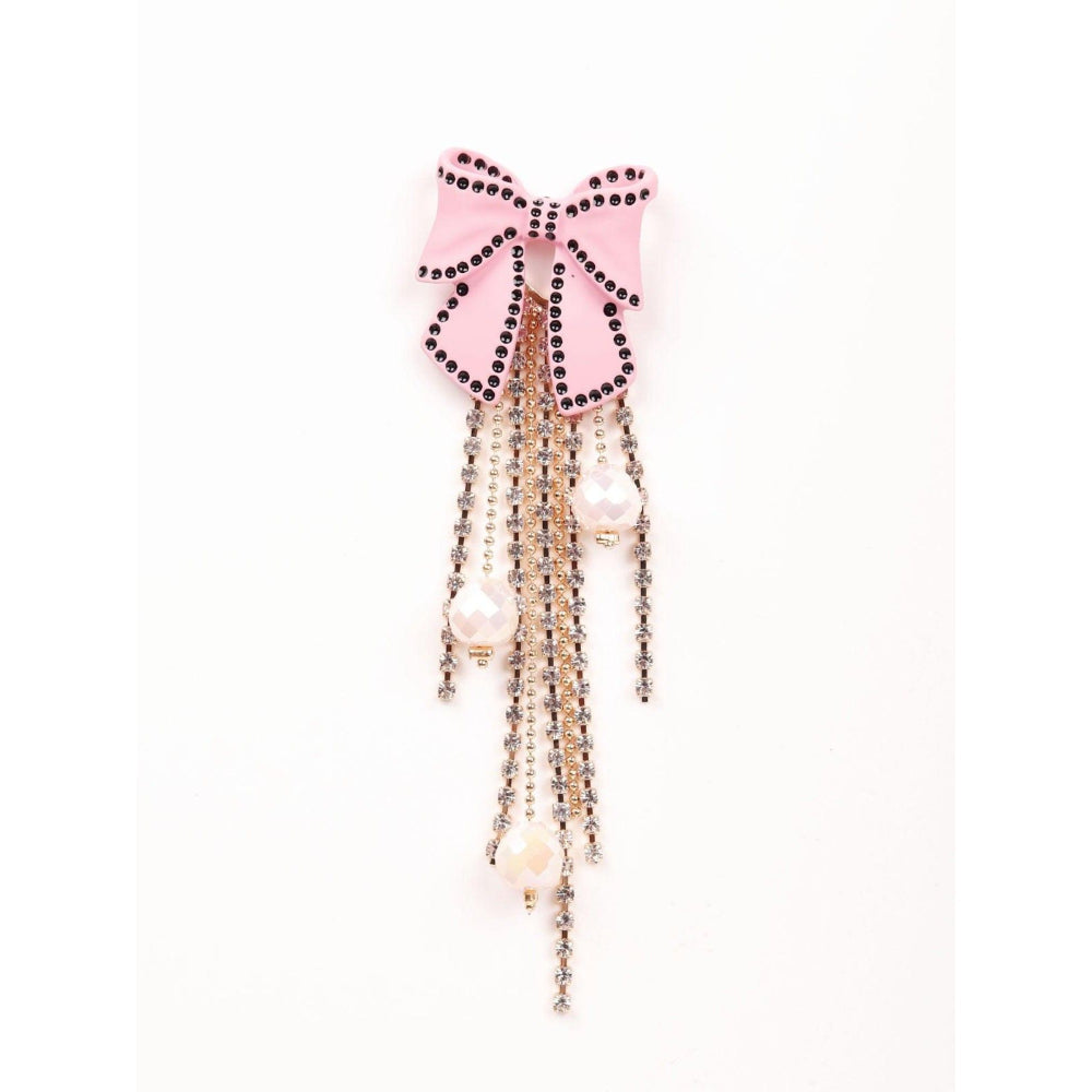 Odette Women Pink Bow-Metal Tassel Earrings