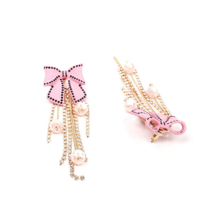 Odette Women Pink Bow-Metal Tassel Earrings