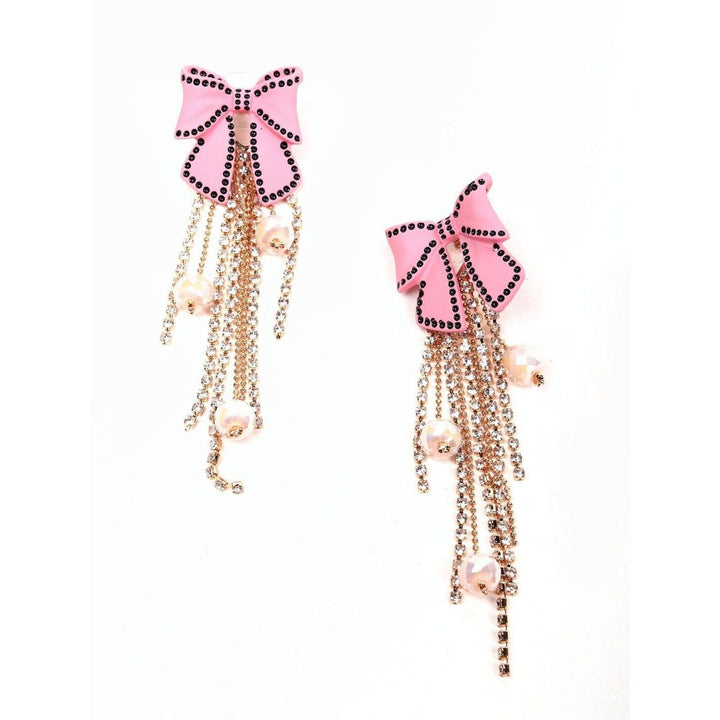 Odette Women Pink Bow-Metal Tassel Earrings