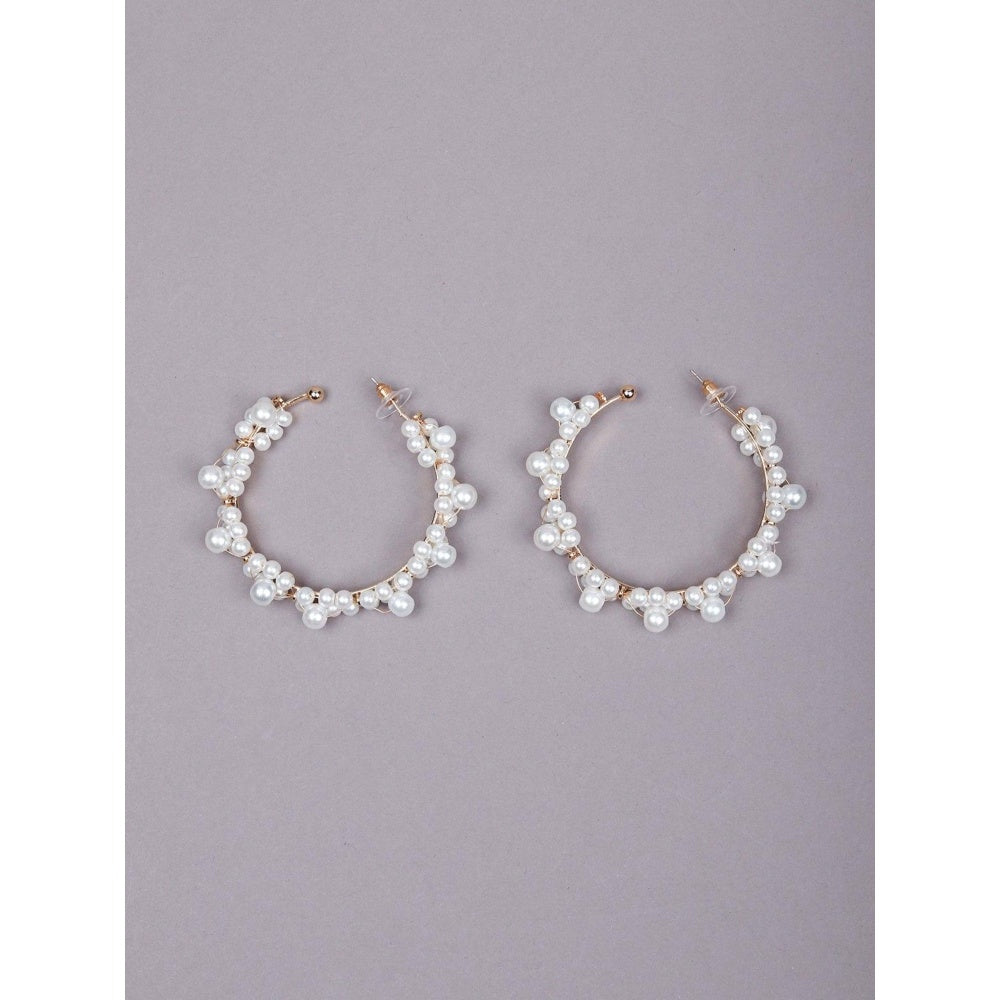 Odette Women White Beaded Metal Earrings