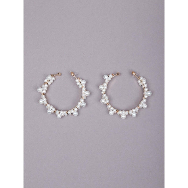 Odette Women White Beaded Metal Earrings