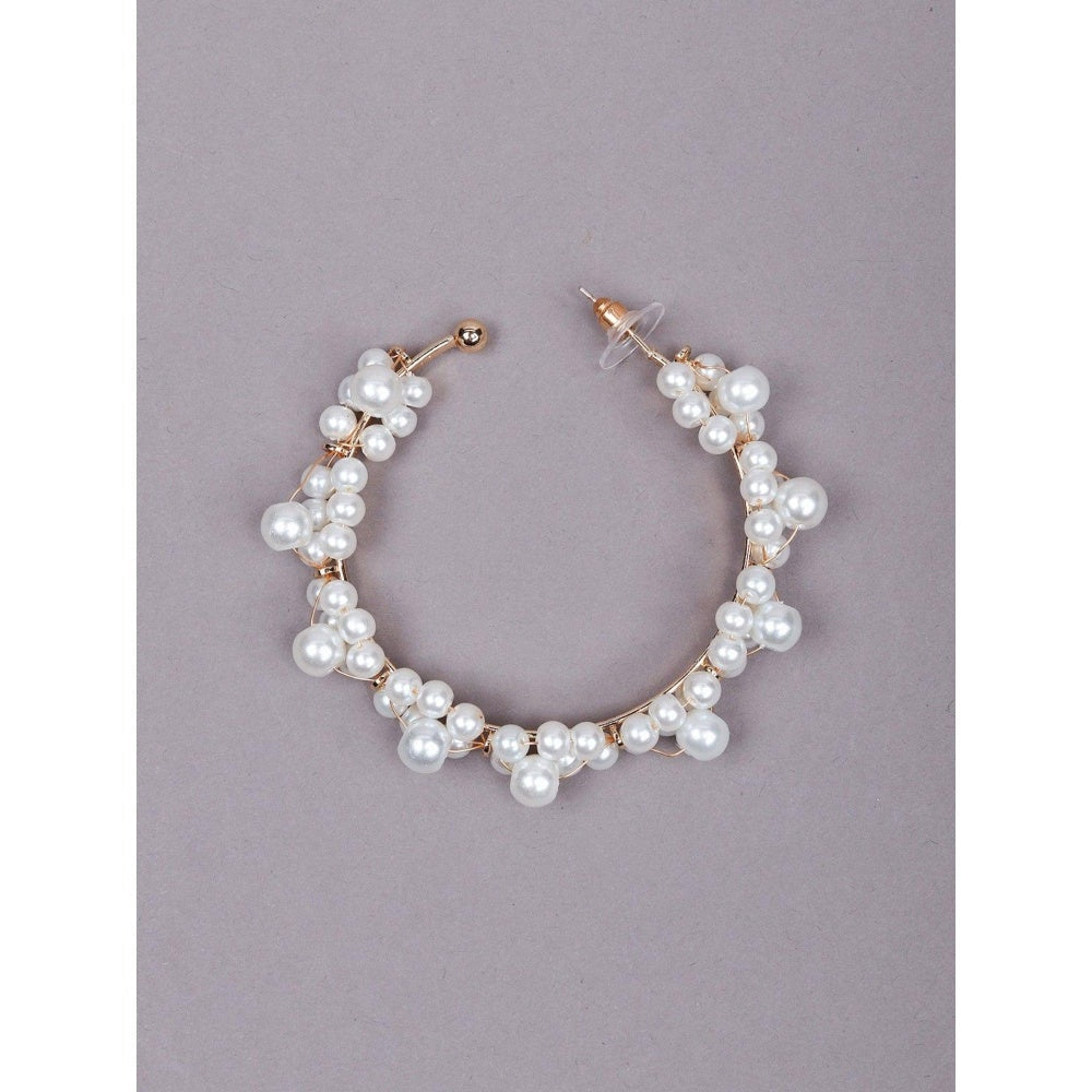 Odette Women White Beaded Metal Earrings