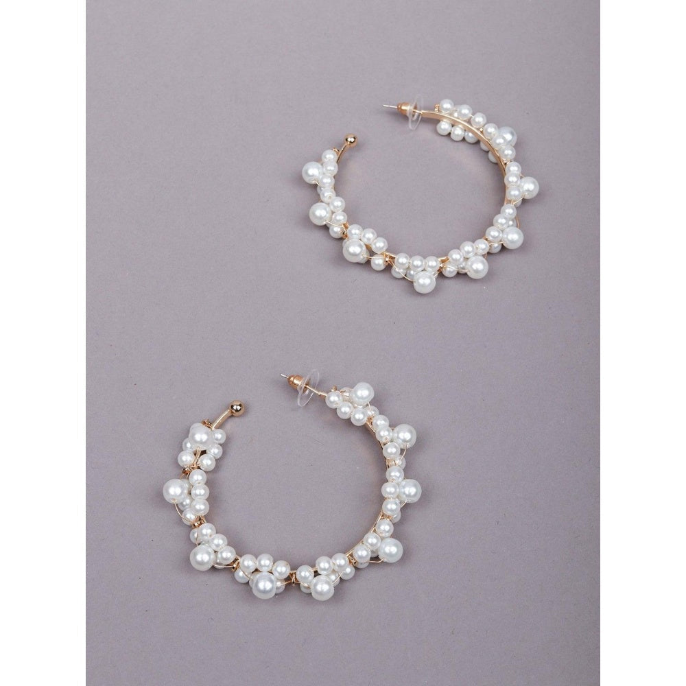 Odette Women White Beaded Metal Earrings