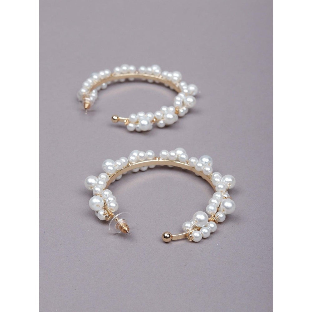 Odette Women White Beaded Metal Earrings