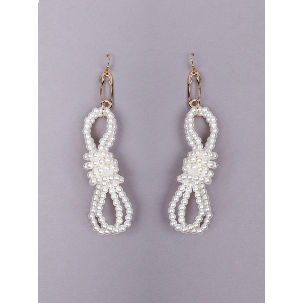 Odette Women White Beaded Drop Earrings