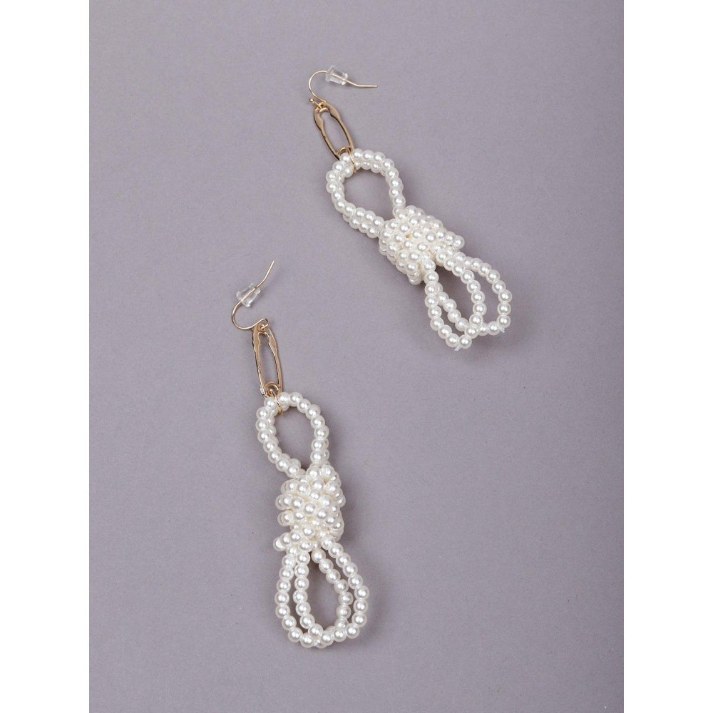 Odette Women White Beaded Drop Earrings