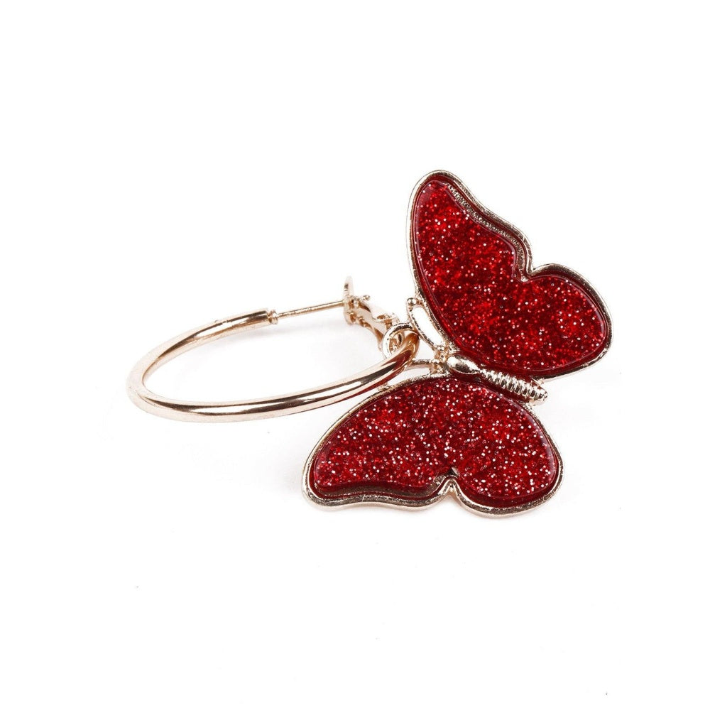 Odette Women Red Shimmering Butterfly Earrings