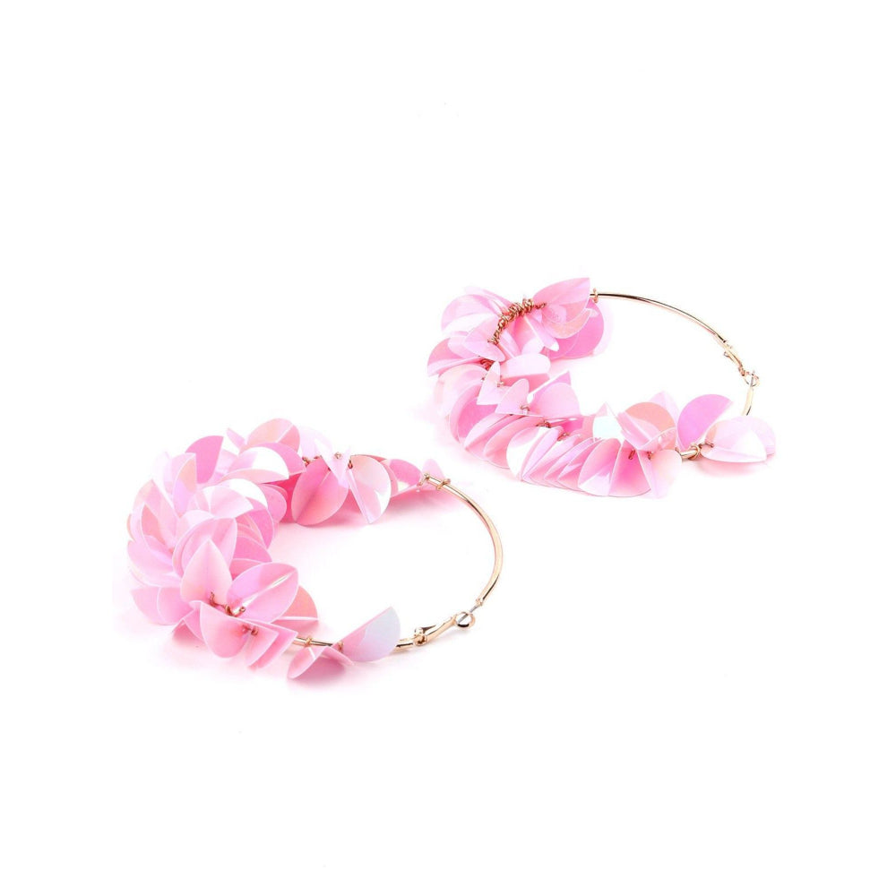 Odette Women Pink Floral Metal Earrings