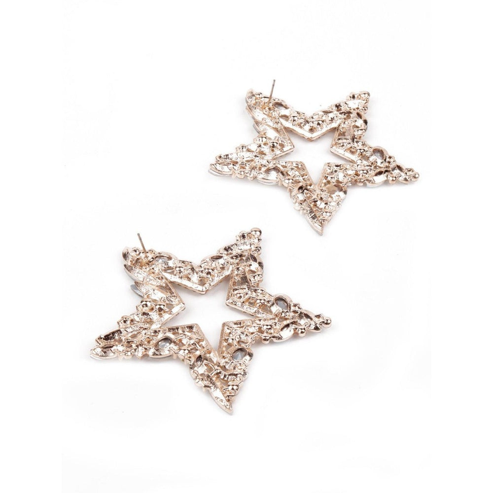 Odette Women Gold Textured Star Metal Earrings