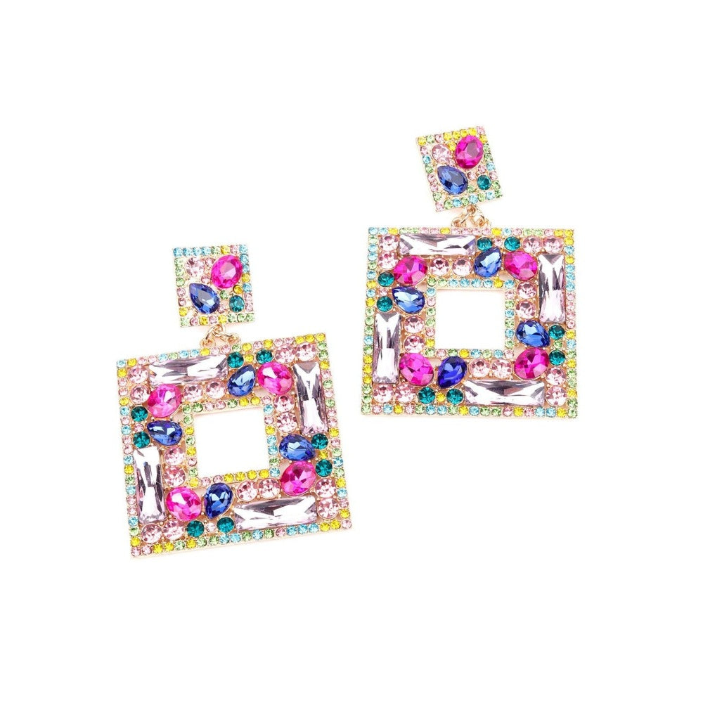 Odette Women Multicolour Square Metal Drop Earrings