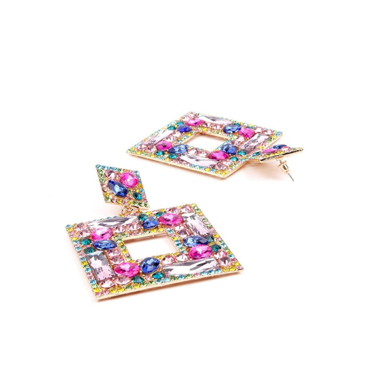 Odette Women Multicolour Square Metal Drop Earrings