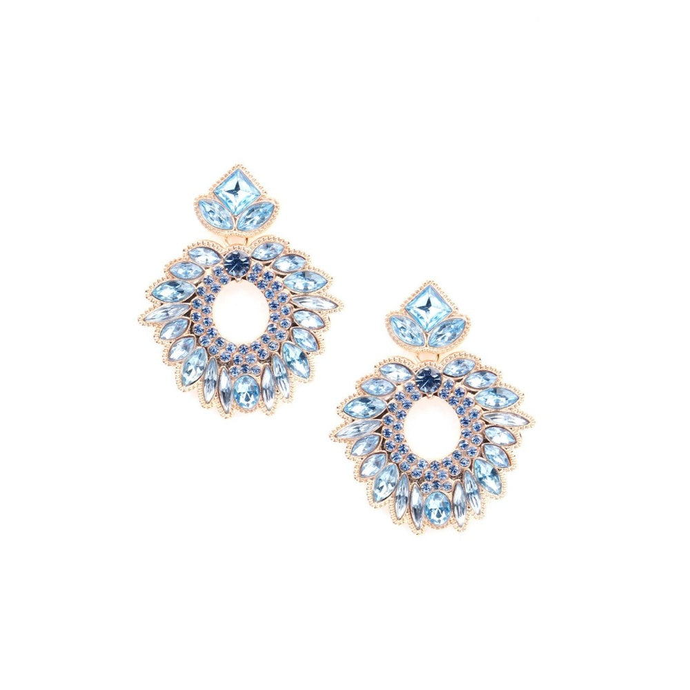 Odette Women Blue Textured Rounded Metal Earrings