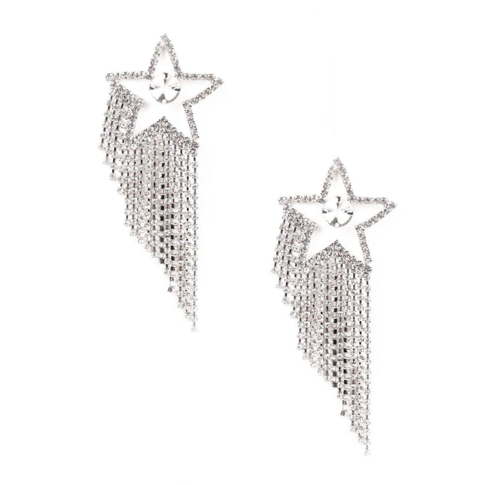 Odette Women Silver-Star Metal Tassel Drop Earrings