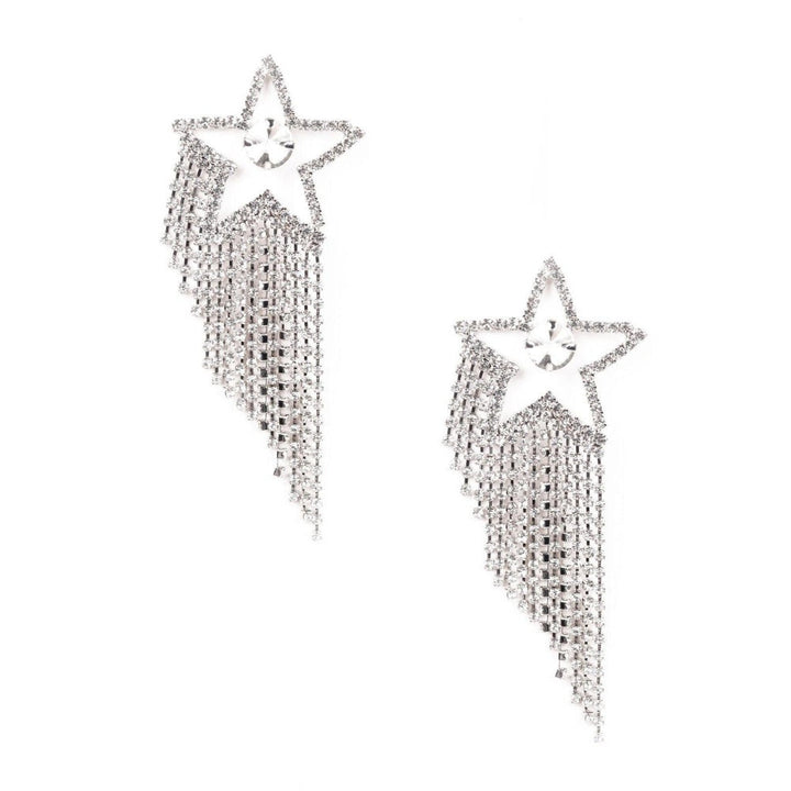 Odette Women Silver-Star Metal Tassel Drop Earrings