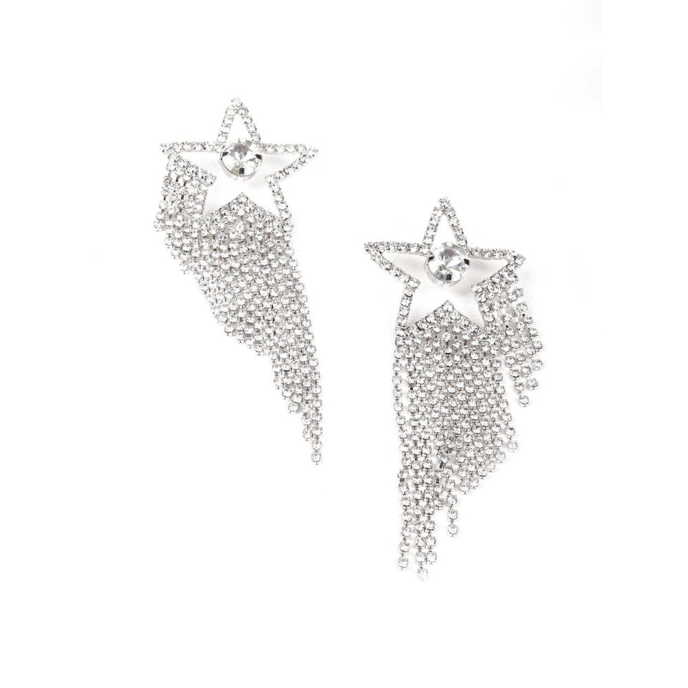 Odette Women Silver-Star Metal Tassel Drop Earrings