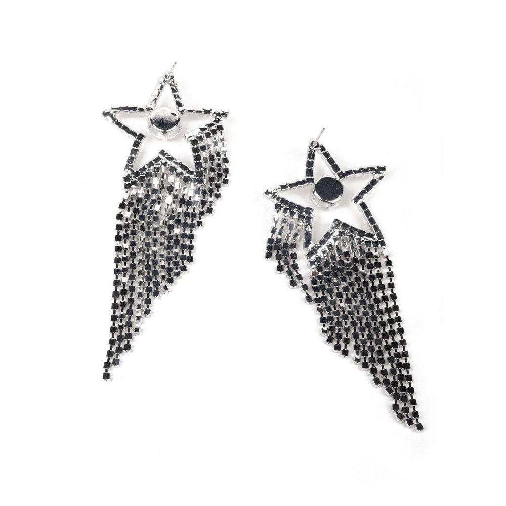 Odette Women Silver-Star Metal Tassel Drop Earrings