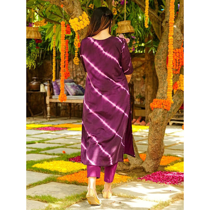 Odette Purple Printed Muslin Stitched Kurta with Pant (Set of 2)