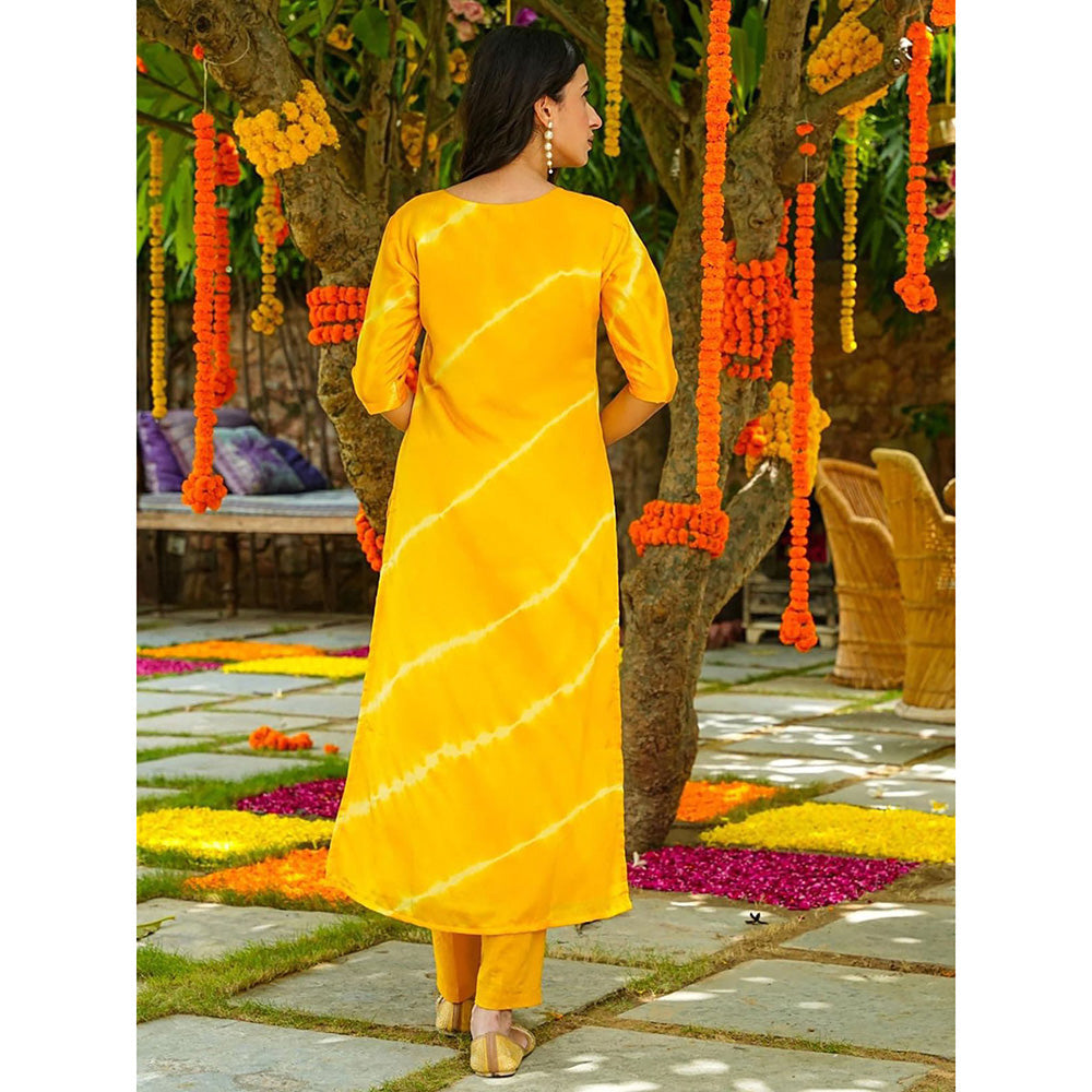 Odette Yellow Printed Muslin Stitched Kurta with Pant (Set of 2)