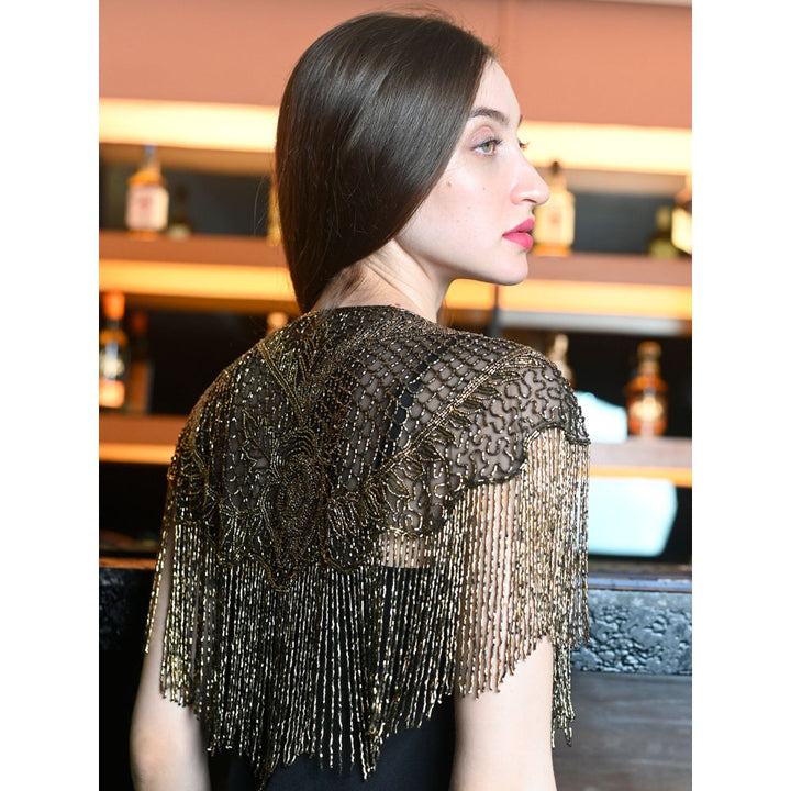 Odette Black and Gold Net Embroidered Cape for Women