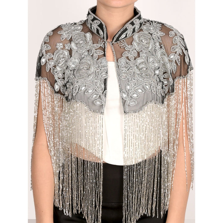 Odette Black and Silver Tasseled Cape for Women