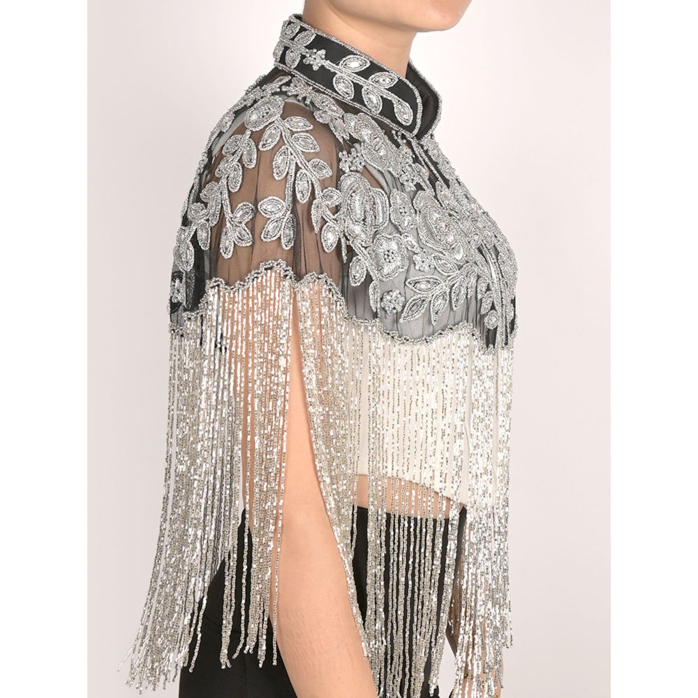 Odette Black and Silver Tasseled Cape for Women