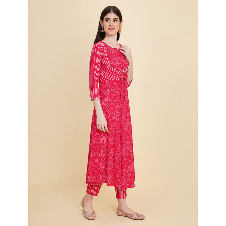 Odette Pink Cotton Printed Kurta with Pant & Dupatta For Women (Set of 3)