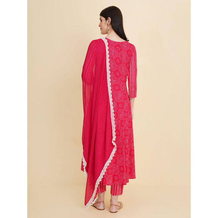 Odette Pink Cotton Printed Kurta with Pant & Dupatta For Women (Set of 3)