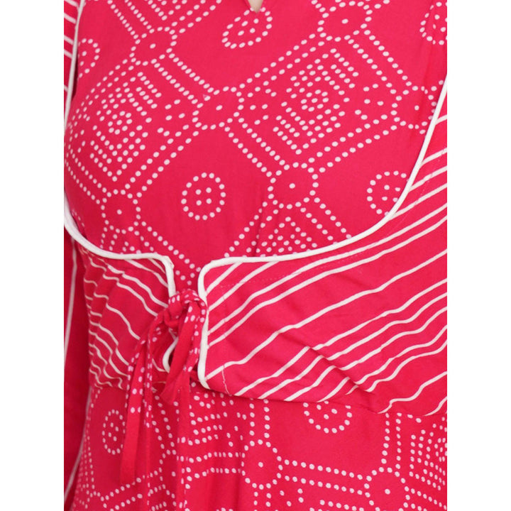 Odette Pink Cotton Printed Kurta with Pant & Dupatta For Women (Set of 3)