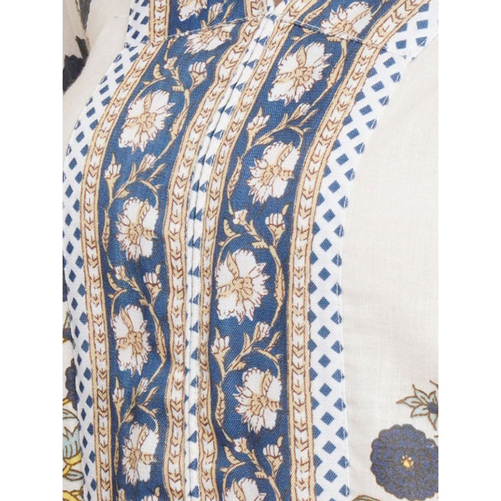 Odette White Cotton Printed Kurta with Pant & Dupatta For Women (Set of 3)