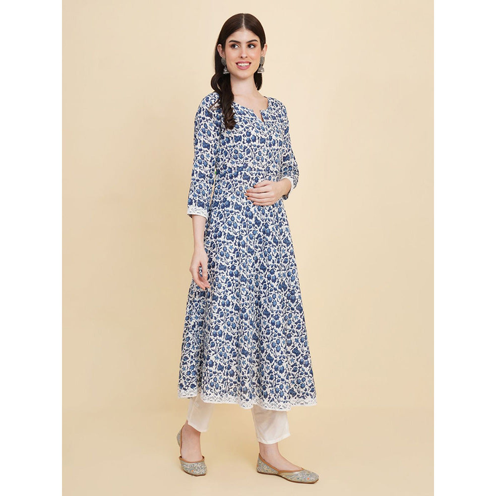 Odette Blue Rayon Printed Kurta with Pant & Dupatta For Women (Set of 3)