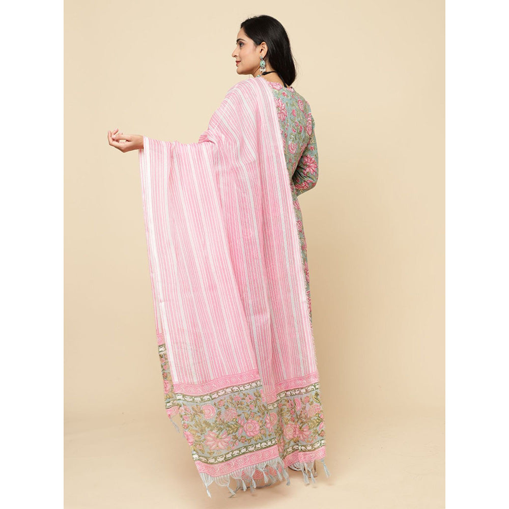 Odette Pink Cotton Blend Printed Kurta with Pant & Dupatta For Women (Set of 3)