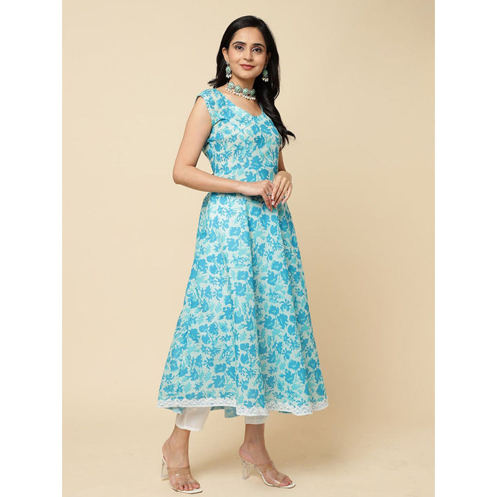 Odette Blue Cotton Blend Printed Kurta with Pant & Dupatta For Women (Set of 3)