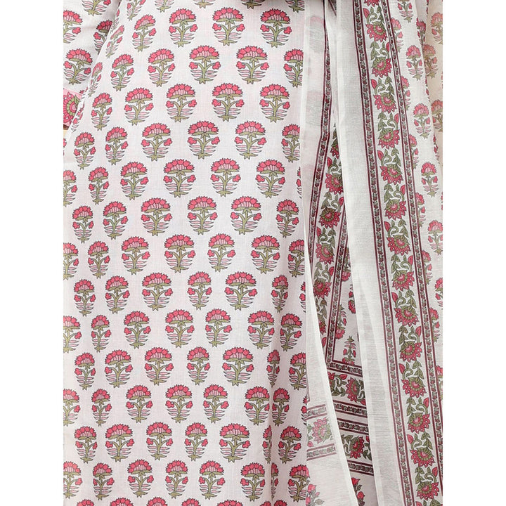 Odette Red Cotton Blend Printed Kurta with Pant & Dupatta For Women (Set of 3)