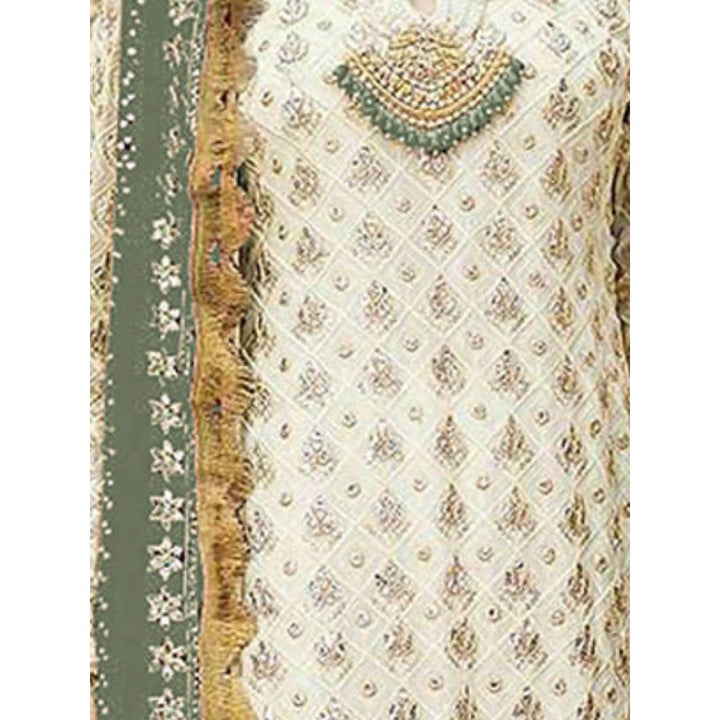 Odette Green & Cream Embroidered Semi Stitched Kurta with Bottom & Dupatta (Set of 3)