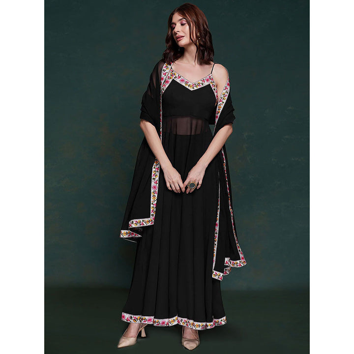 Odette Black Solid Georgette Kurta with Pant & Dupatta (Set of 3)