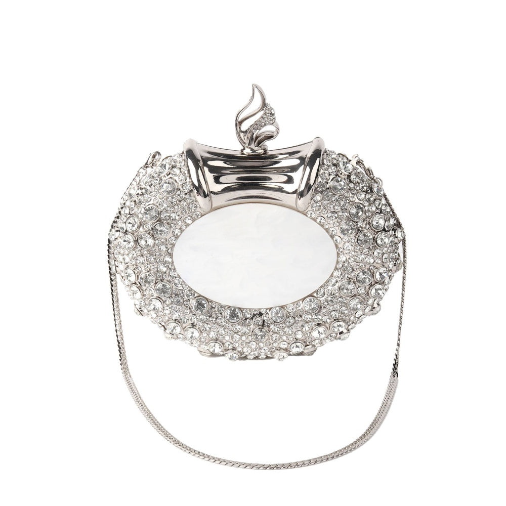 Odette Statement Ornate Silver Metal Clutch for Women