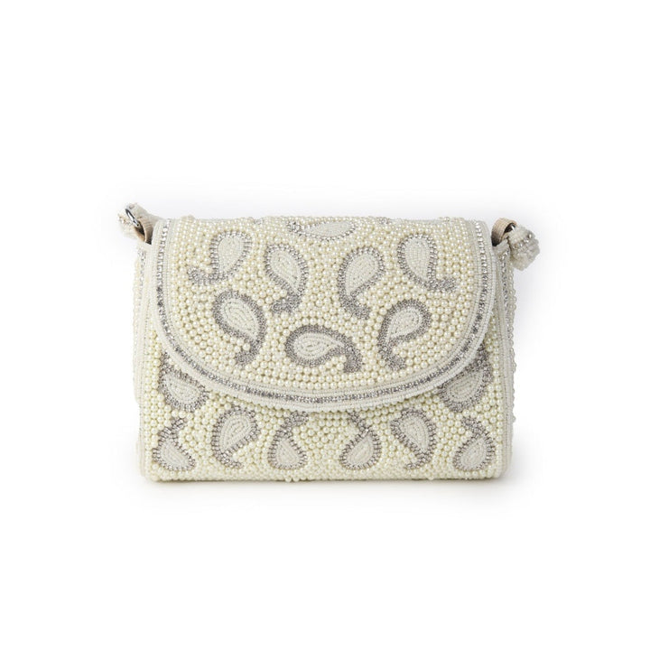 Odette Statement Ornate White Pearl Embellished Clutch for Women