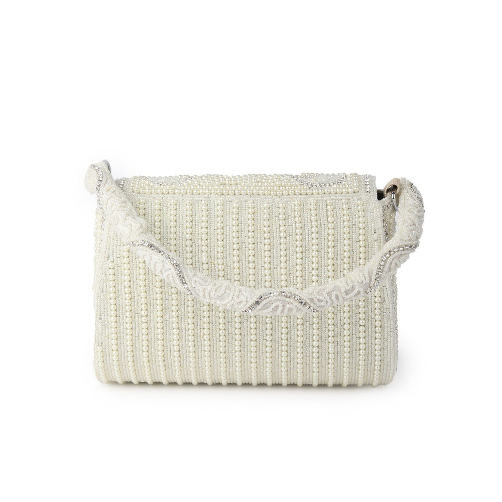 Odette Statement Ornate White Pearl Embellished Clutch for Women