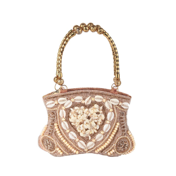 Odette Peach Shell Embellished Bridal Handbag for Women