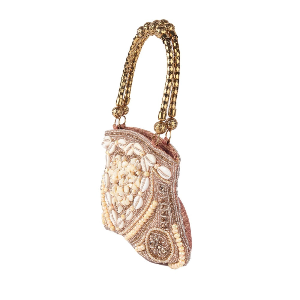 Odette Peach Shell Embellished Bridal Handbag for Women