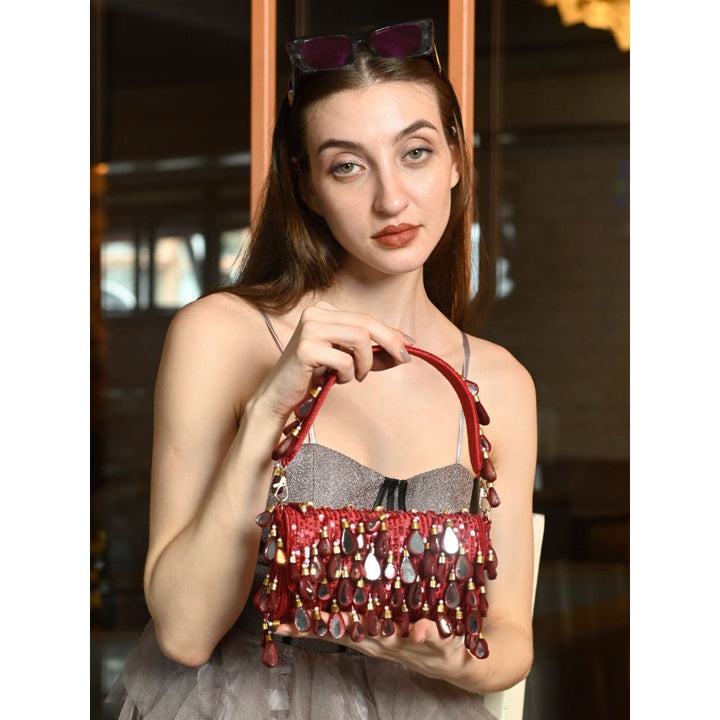 Odette Red Clutch Embellished with Mirror for Women