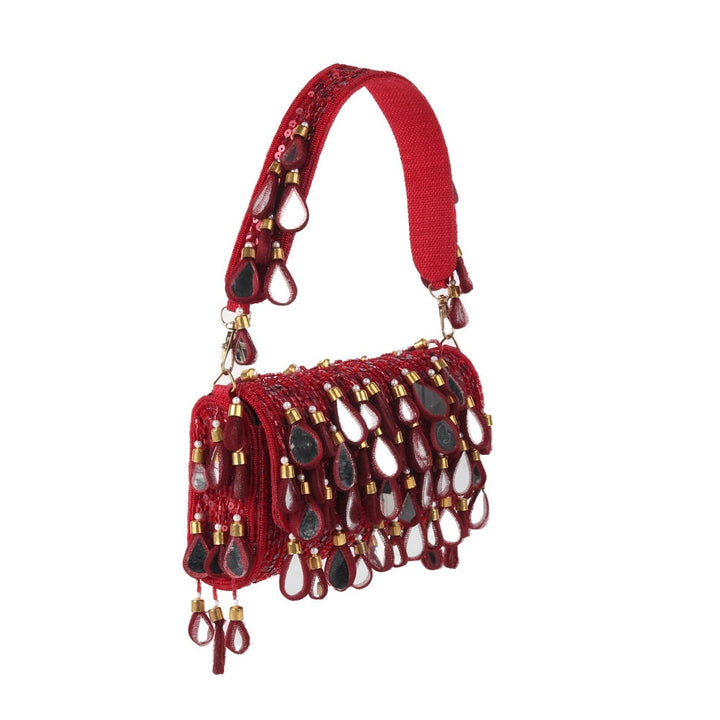 Odette Red Clutch Embellished with Mirror for Women